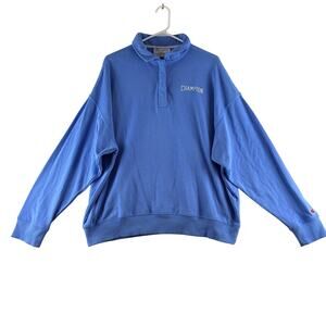 Champion 1/4 Button Pullover Men's Large Plaster Blue Cotton Blend Active Sport